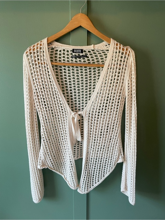 Ecote Sweaters - Ecote Cream Open-Weave Tie-Front Cardigan
